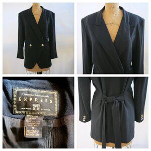 vtg 90s EXPRESS Compagnie Internationale Black Wool Blend Blazer Jacket Y2K S